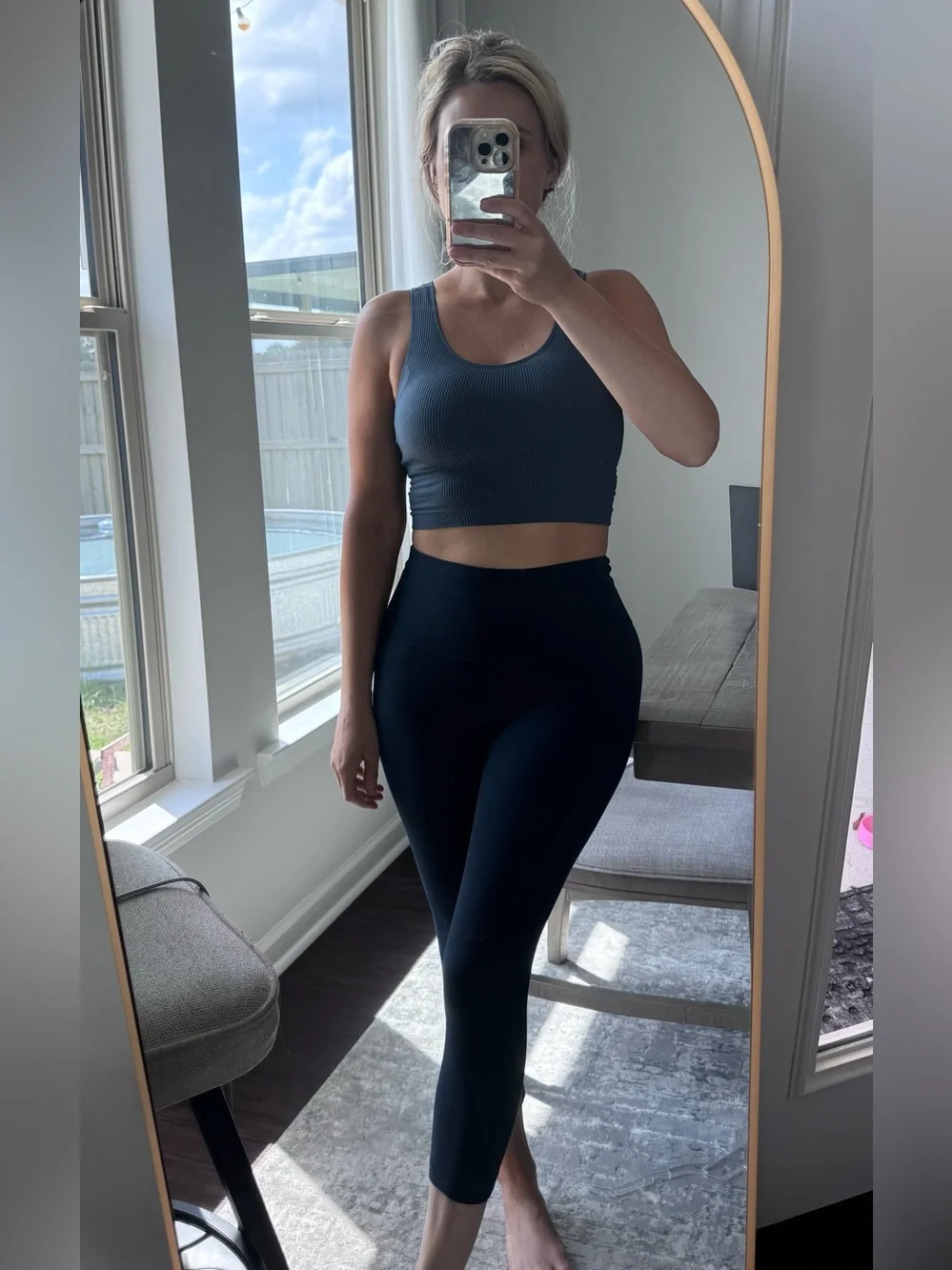 Calia Ribbed Slate Blue Sports Bra Racerback Crop Top - Picture 2 of 13